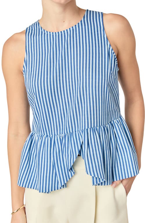 English Factory Stripe Sleeveless Peplum Top In Blue
