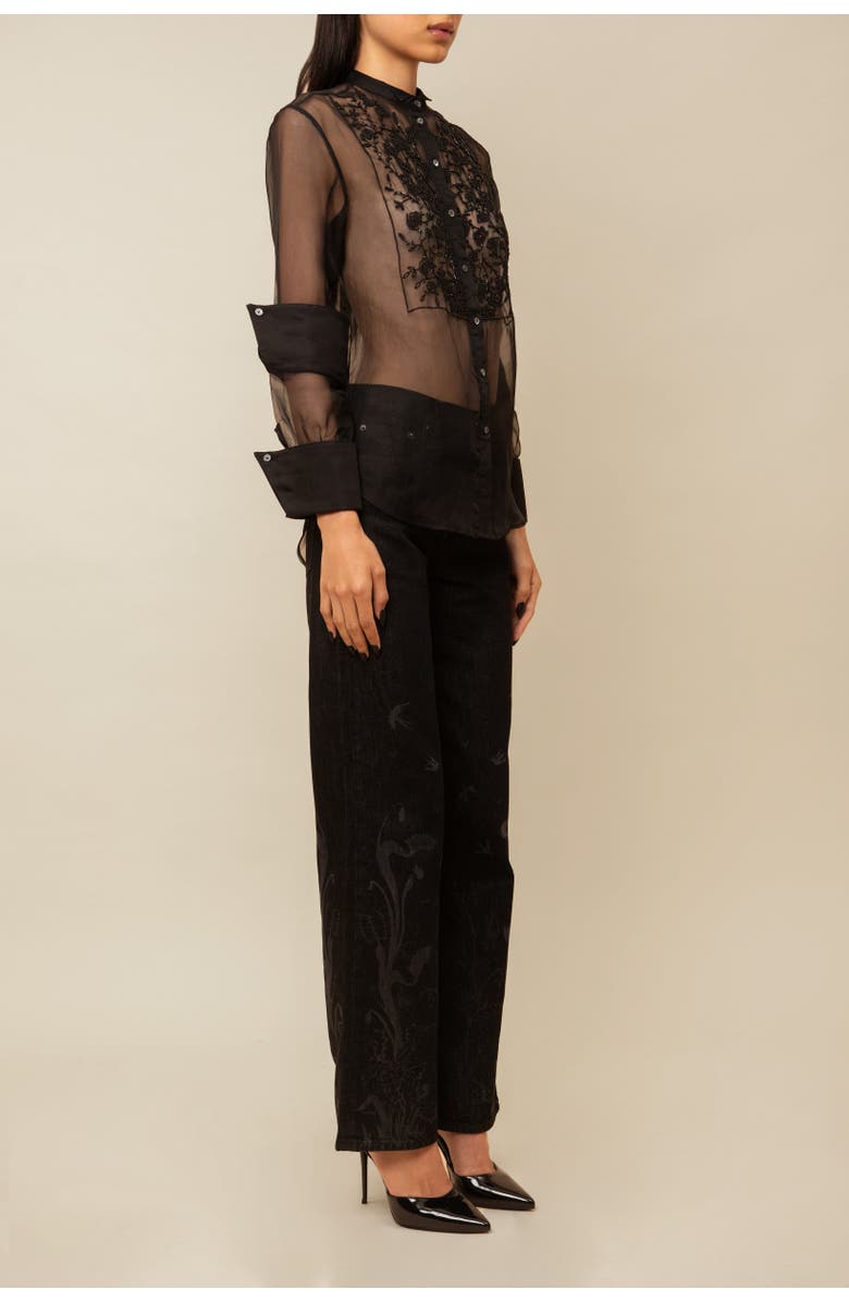 Contessa Mills Winifred Sheer Beaded Silk Organza Blouse, Alternate, color, Black