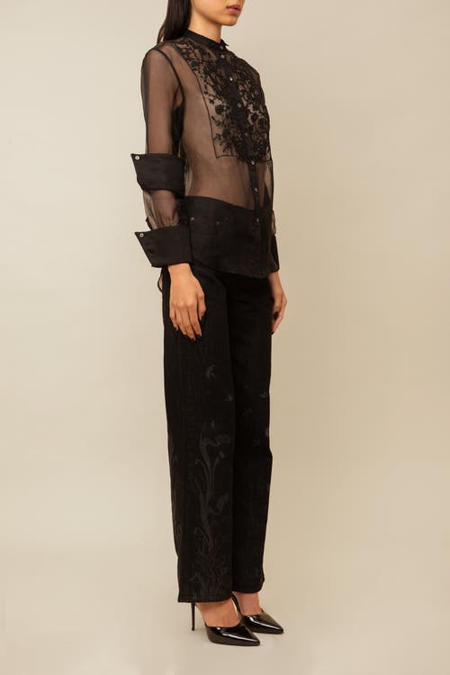 Contessa Mills Winifred Sheer Beaded Silk Organza Blouse In Black