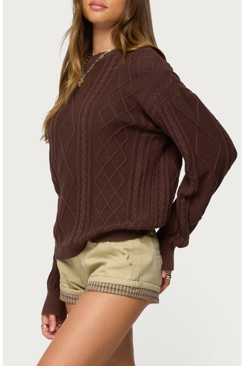 Jessy Oversize Cable Stitch Cotton Sweater, Alternate, color, BROWN