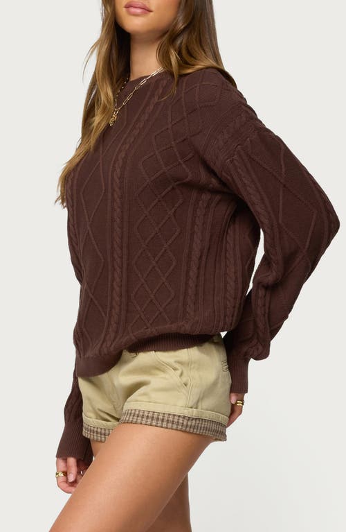 Edikted Jessy Oversize Cable Stitch Cotton Sweater In Brown