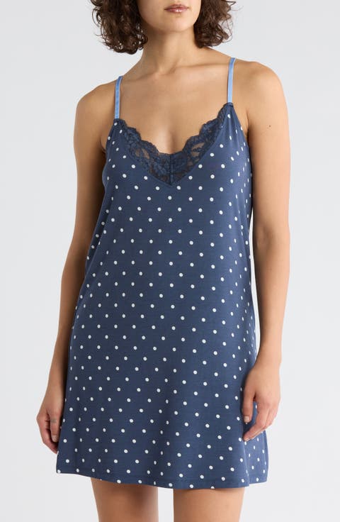 Polka Dot Party Lace Trim Jersey Chemise