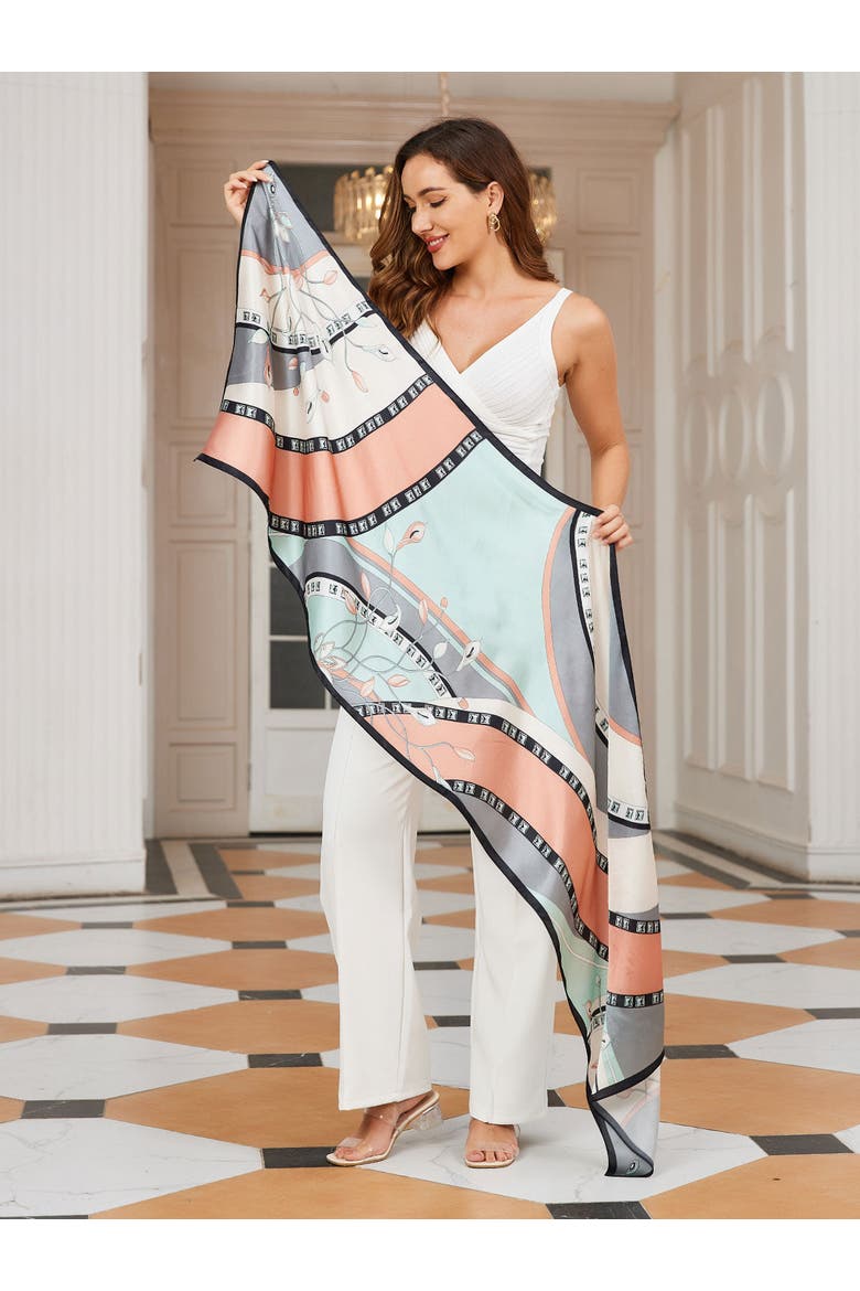 Mulberry Silk Printed Rectangular Long Shawl Scarf, Alternate, color, Mint Green