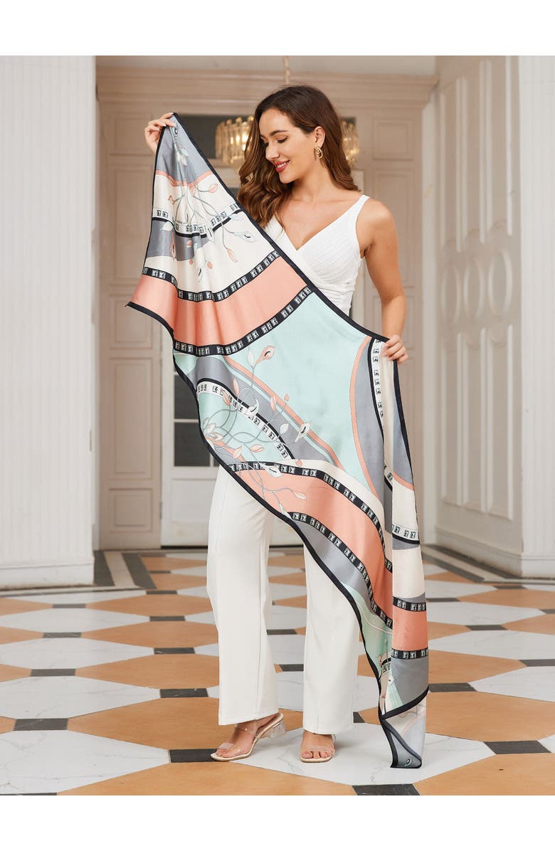 SILKSILKY Mulberry Silk Printed Rectangular Long Shawl Scarf, Alternate, color, Mint Green