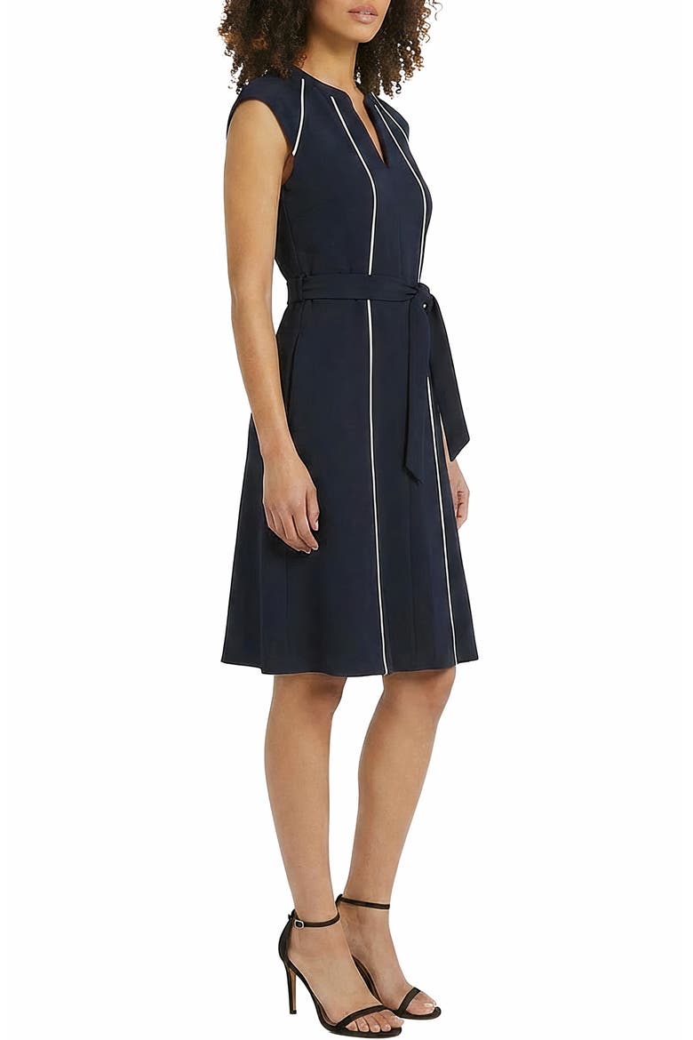 Contrast Piping Cap Sleeve Midi Dress, Alternate, color, NAVY BLAZER