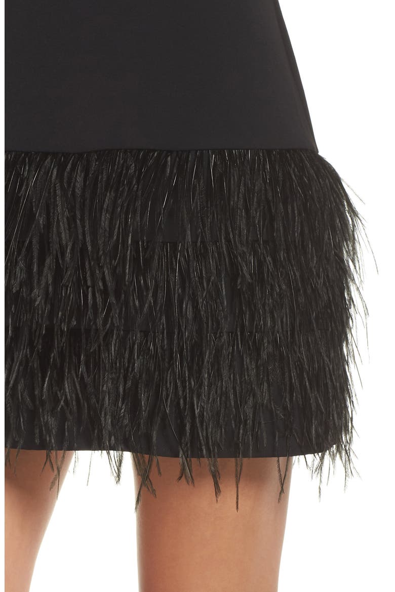 Feather Hem Sheath Dress, Alternate, color, BLACK
