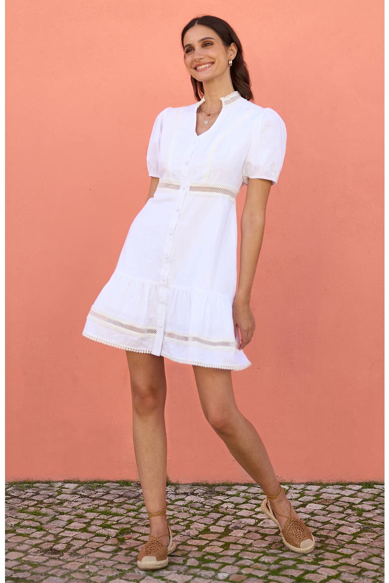 Cotton Lace Trim Skater Shirt Dress, Alternate, color, White