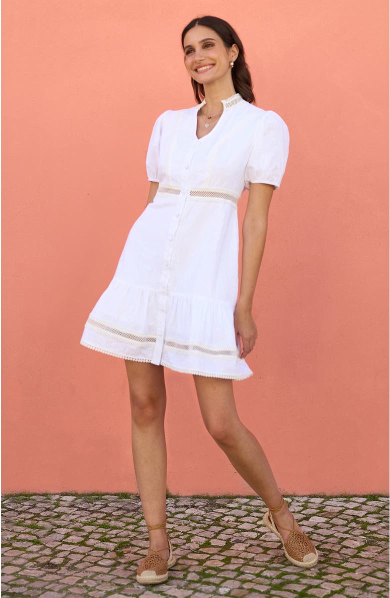 Yumi Cotton Lace Trim Skater Shirt Dress, Alternate, color, White