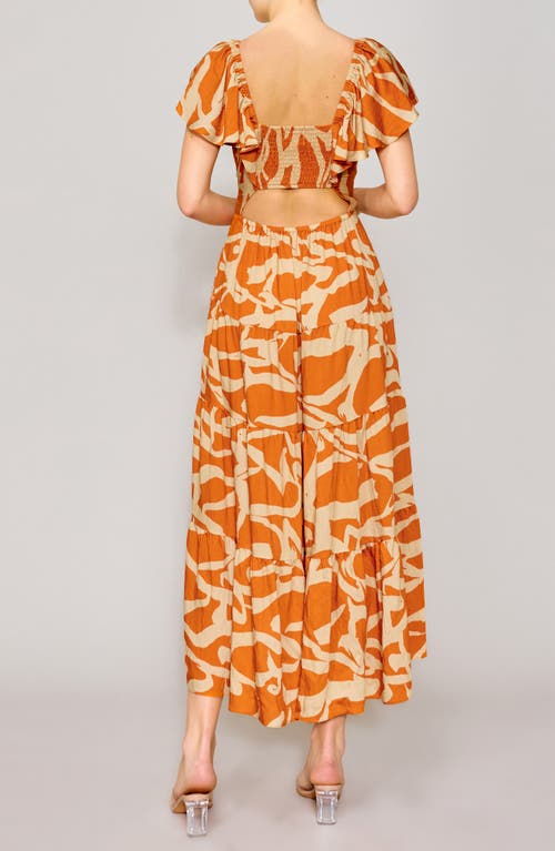Melloday Printed Smocked Waist Maxi Sundress In Orange Ivory