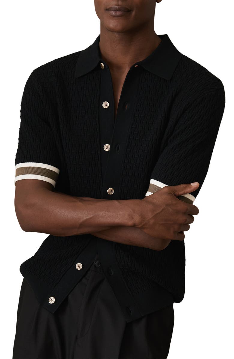 Reiss x Ché Silva Knit Short Sleeve Button-Up Shirt, Main, color, 