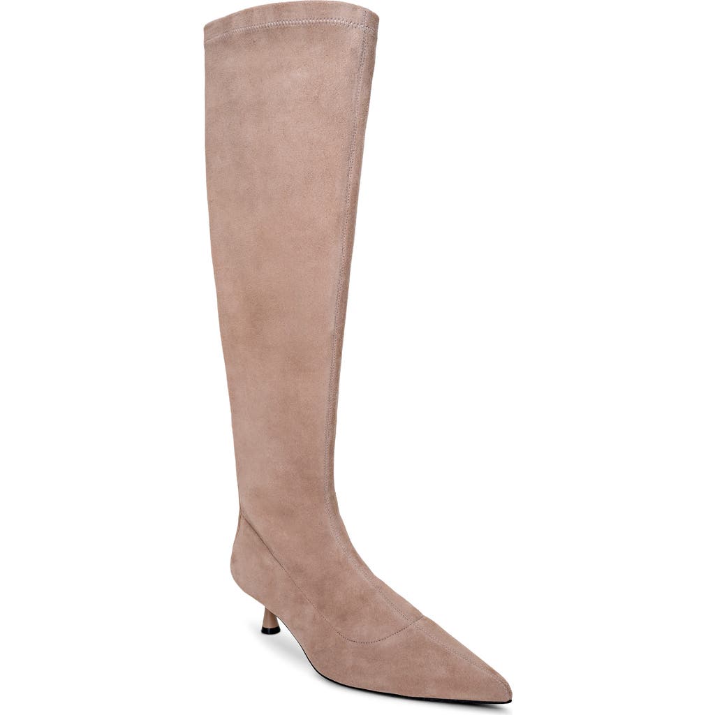 L'agence Emilie Pointed Toe Kitten Heel Knee High Boot In Neutral