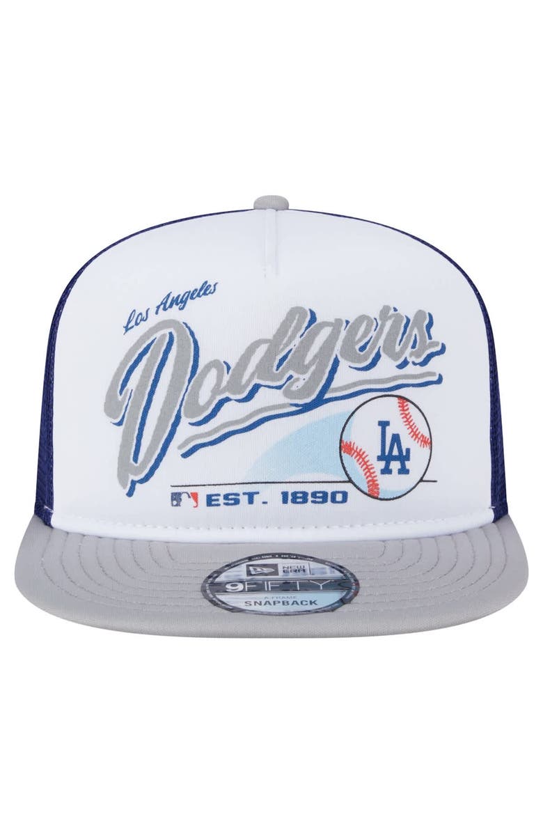 New Era Men's New Era White/Gray Los Angeles Dodgers Retro Script Trucker 9FIFTY Snapback Hat, Alternate, color, White