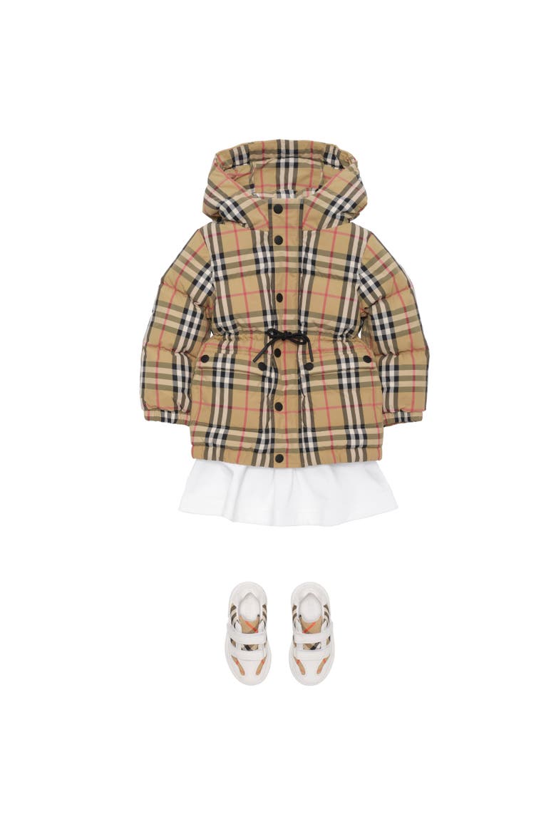 Check Nylon Puffer Coat, Alternate, color, Sand beige