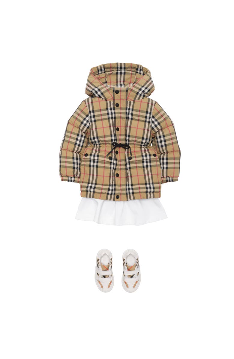 Burberry Check Nylon Puffer Coat, Alternate, color, Sand Beige
