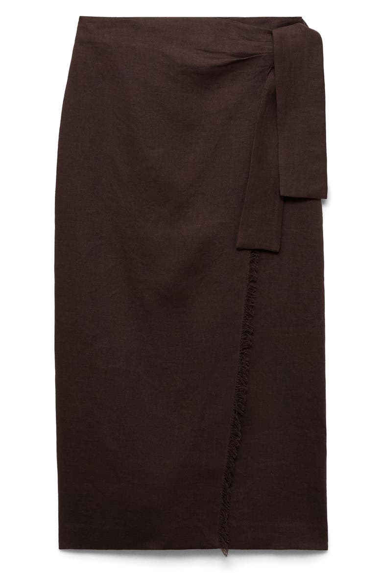 Side Tie Linen Wrap Skirt, Alternate, color, CHOCOLATE