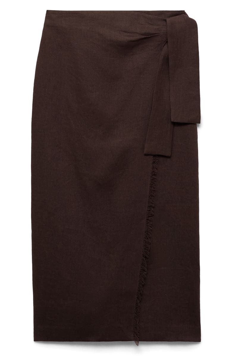 MANGO Side Tie Linen Wrap Skirt, Alternate, color, Chocolate