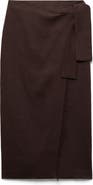MANGO Side Tie Linen Wrap Skirt