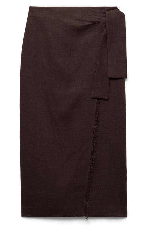 Mango Side Tie Linen Wrap Skirt In Brown