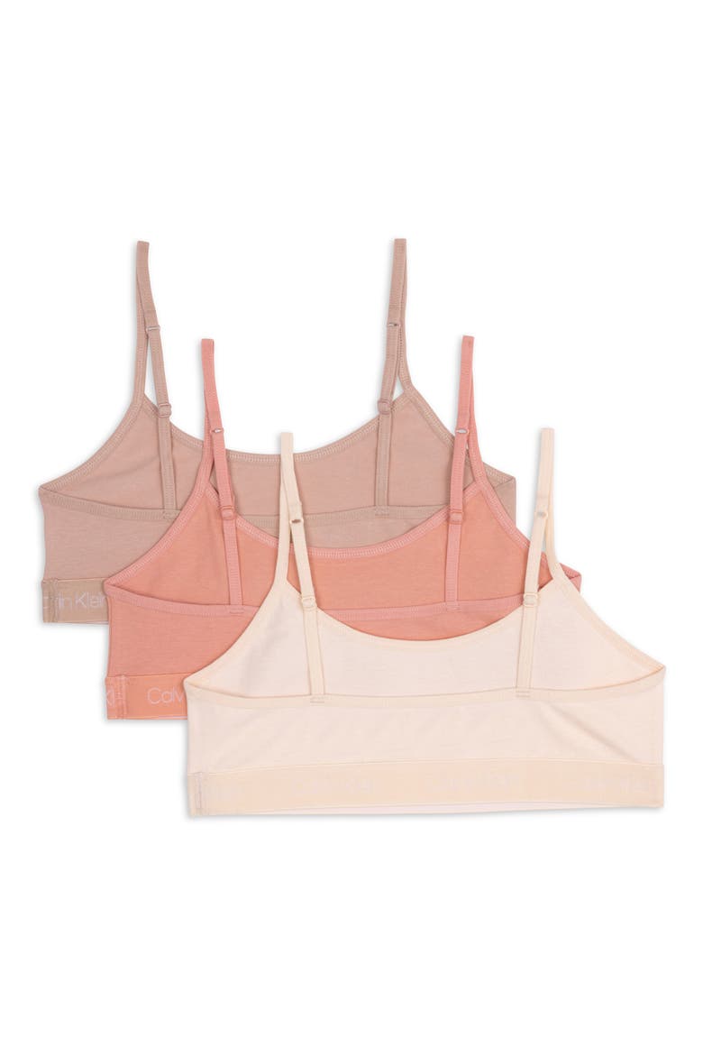 Kids' Assorted 3-Pack Stretch Cotton Bralettes, Alternate, color, SAND/ RDWN/ CEDAR