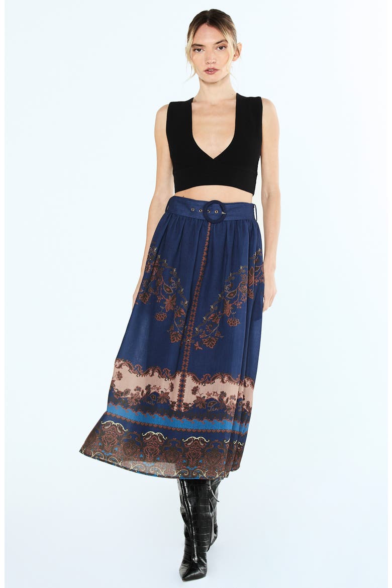 Jaxine Belted Midi Skirt, Alternate, color, NAVY MULTI