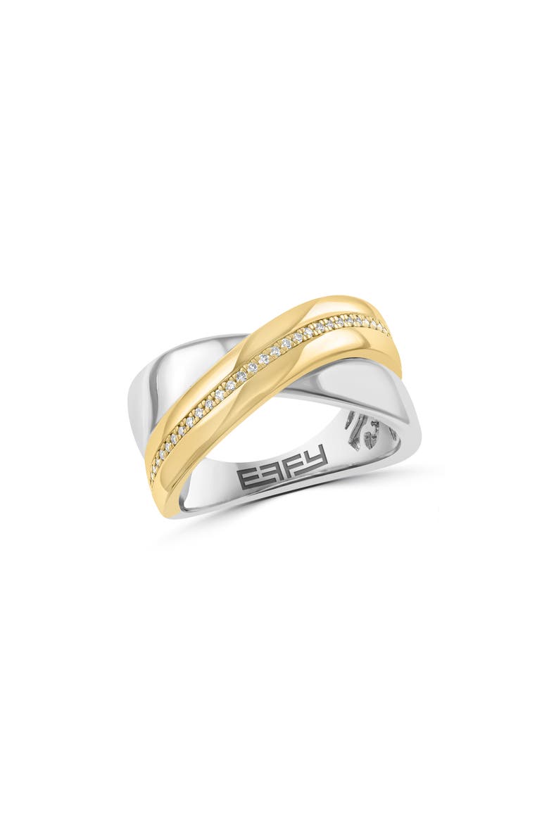 14K Gold Plated Sterling Silver Diamond Crisscrossing Band Ring, Main, color, TWO TONE