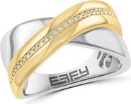 EFFY 14K Gold Plated Sterling Silver Diamond Crisscrossing Band Ring