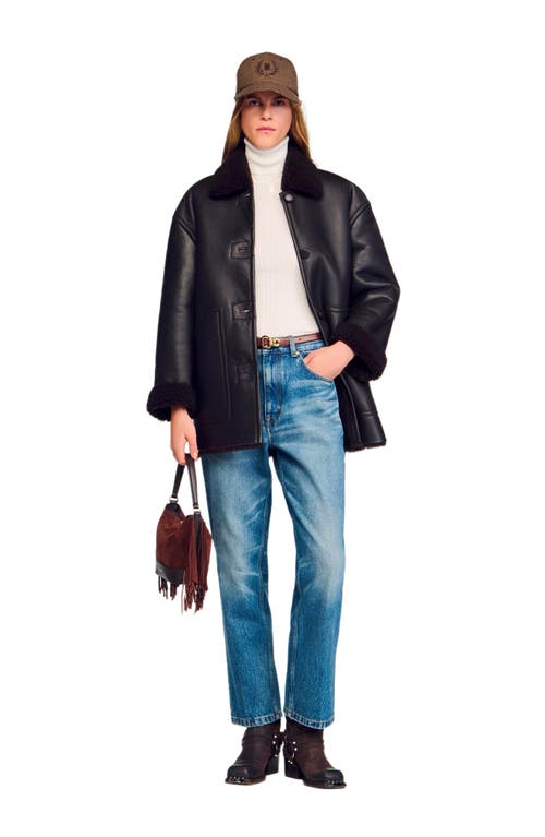 SANDRO Aviator shearling coat in Black Brown  product