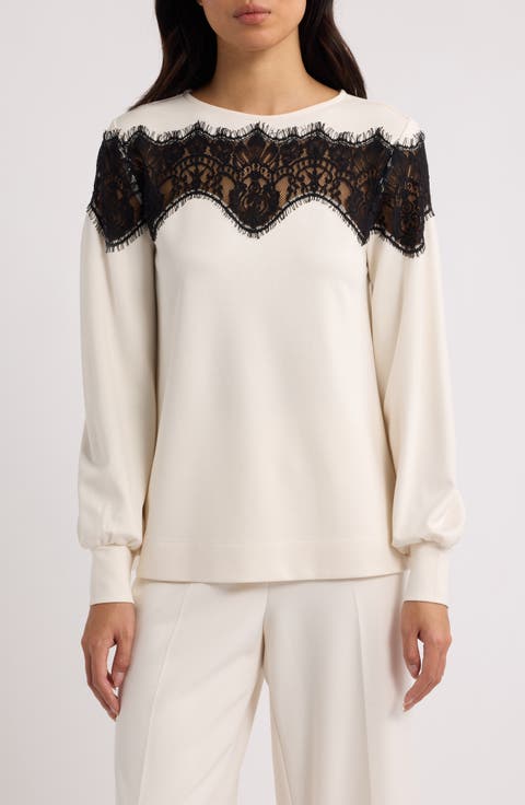 Lace Inset Puff Sleeve Sweatshirt