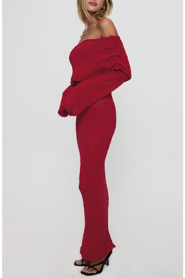 Aleyah Off the Shoulder Long Sleeve Sweater Dress, Alternate, color, BURGUNDY