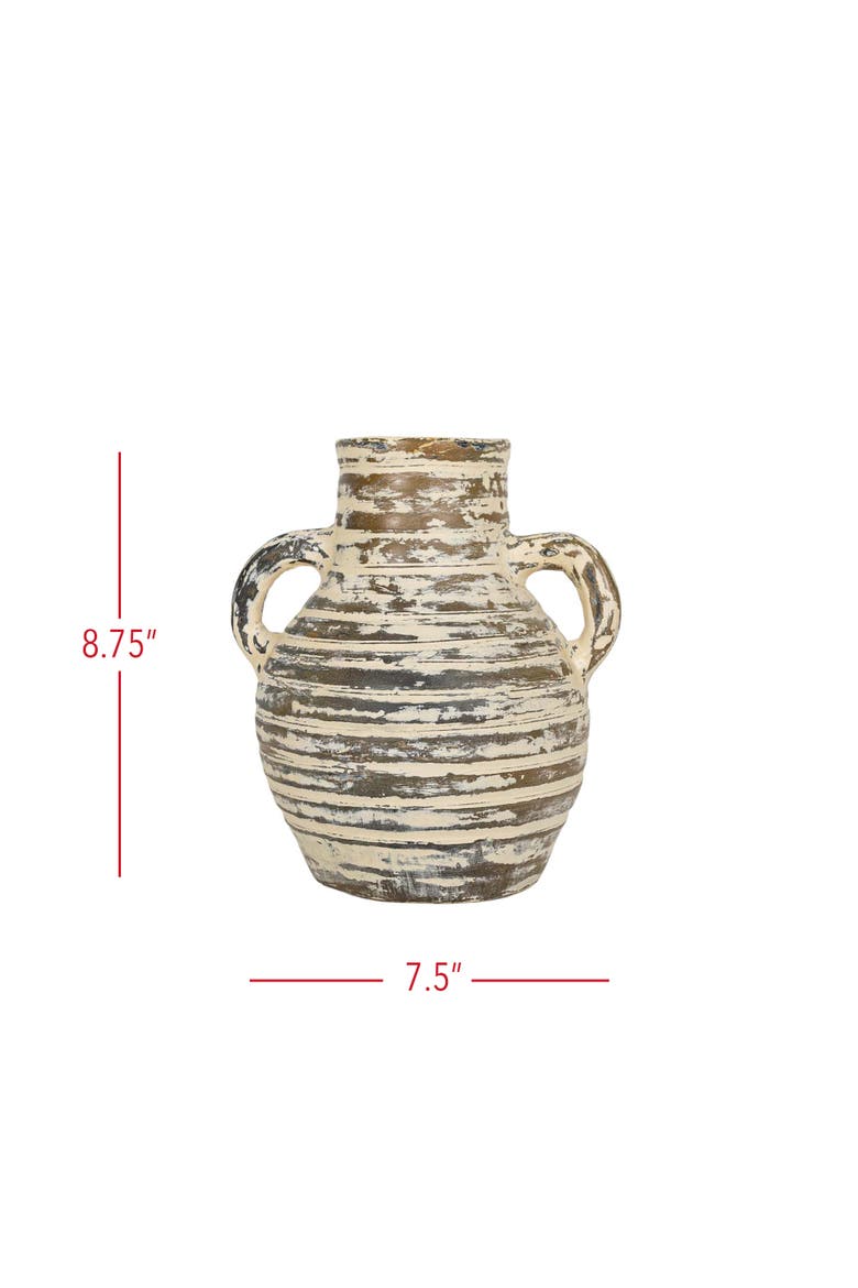 7.5" x 6.5" x 8.75" Gideon Sculptural Cream Terracotta Ribbed Vase, Alternate, color, Brown