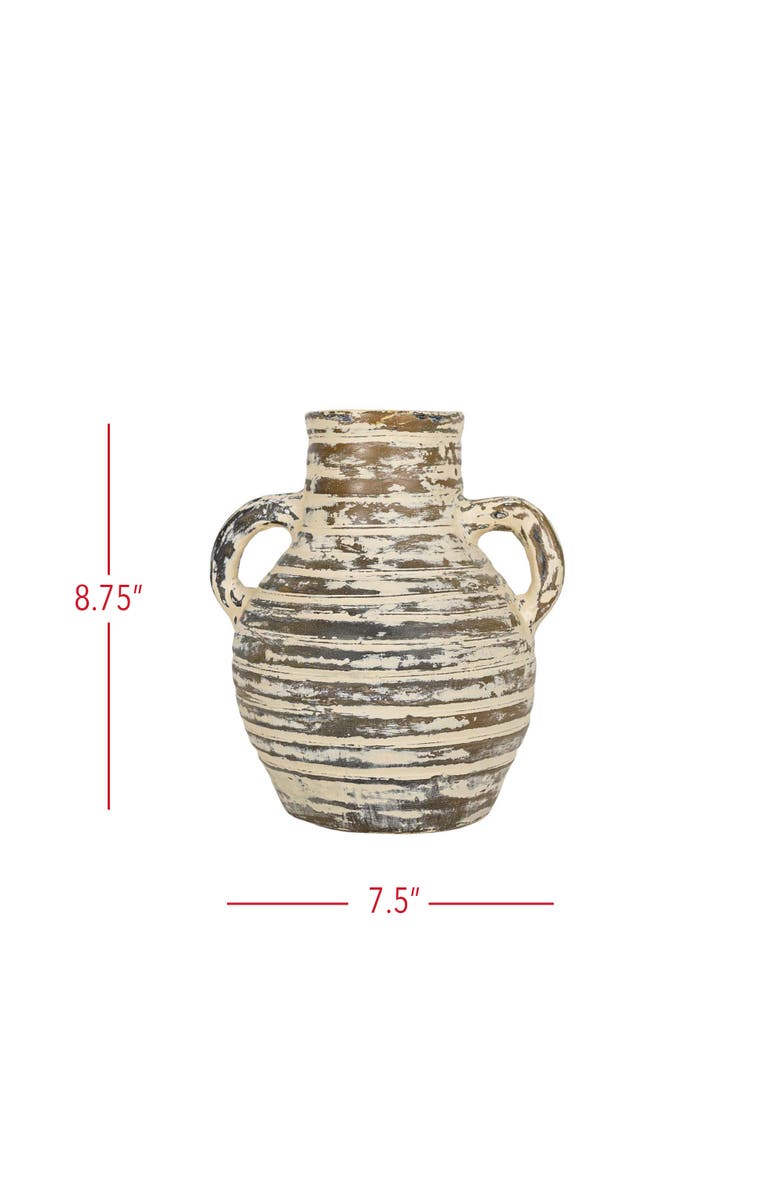 Foreside Home and Garden 7.5" x 6.5" x 8.75" Gideon Sculptural Cream Terracotta Ribbed Vase, Alternate, color, Brown