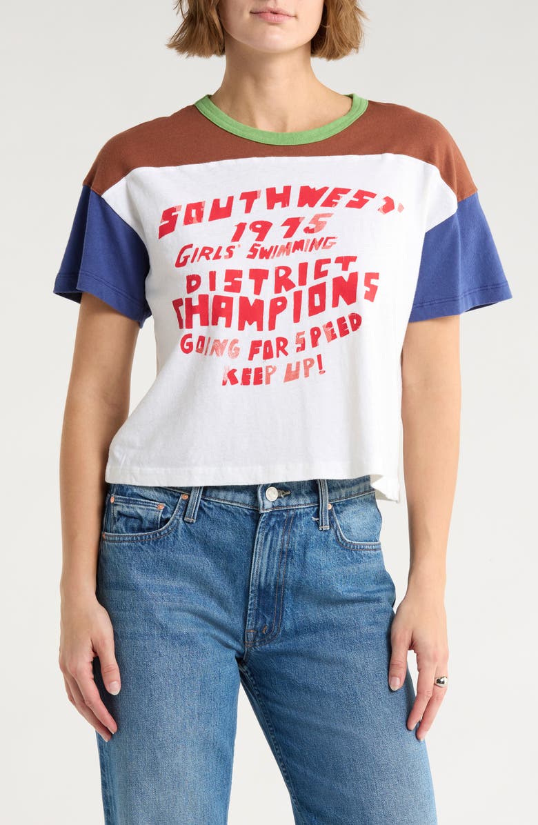 MOTHER The Grab Bag Crop Yoke Graphic T-Shirt, Main, color, Girls Swimming