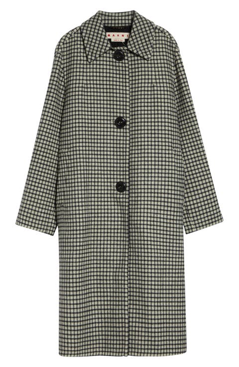 Check Longline Wool Coat
