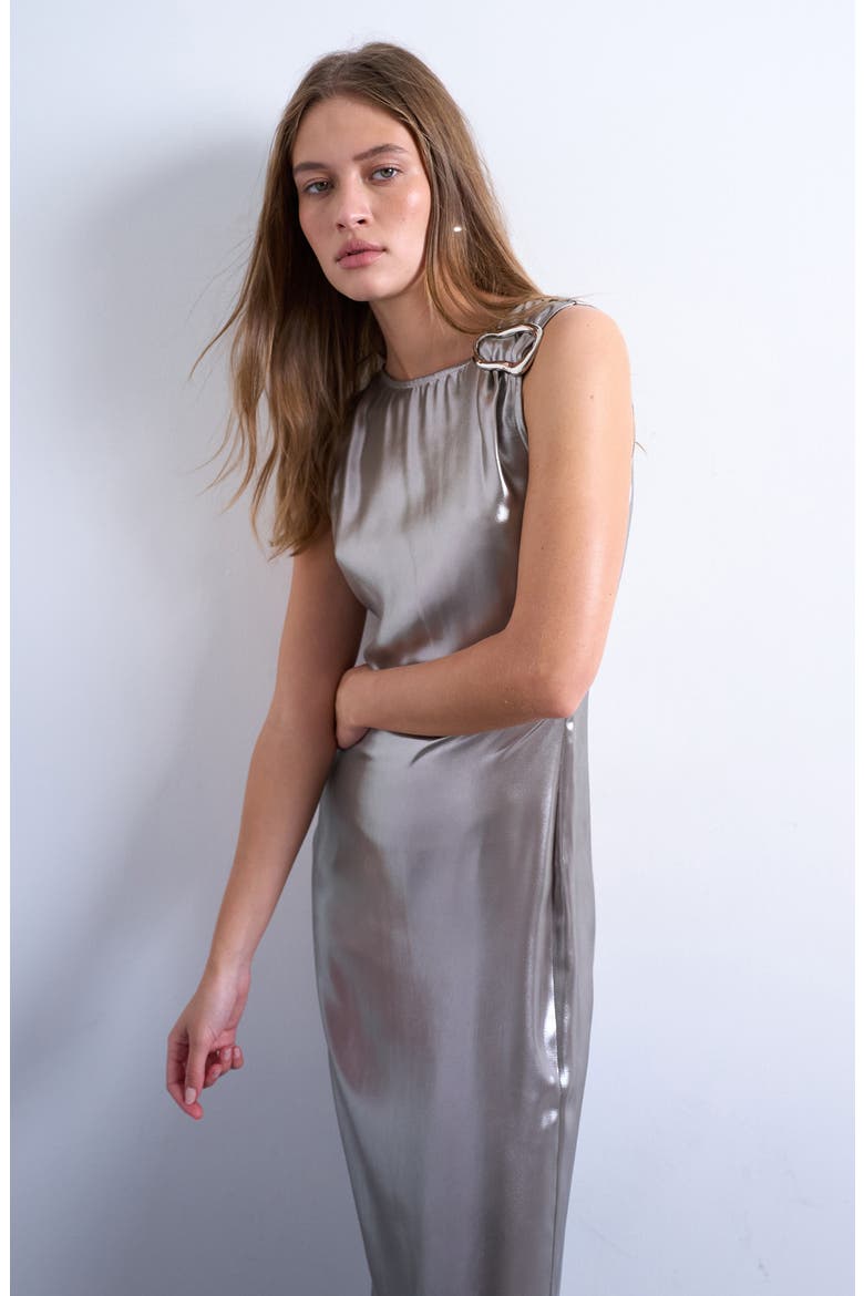 Metallic Hardware Maxi Dress, Alternate, color, SILVER