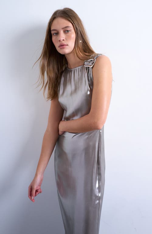 Topshop Metallic Hardware Maxi Dress In Gray