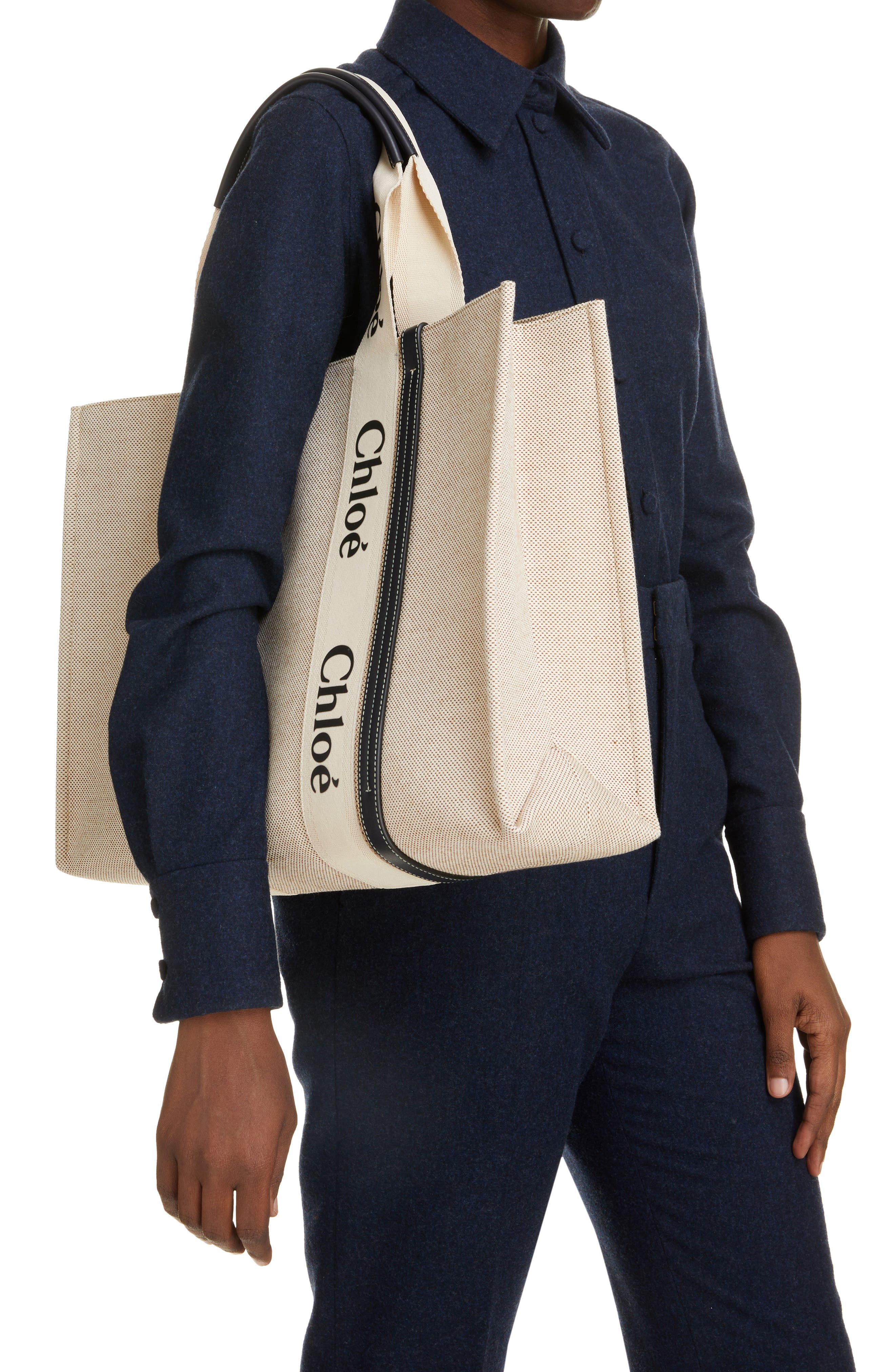 Chloé Large Woody Logo Strap Canvas Tote, Alternate, color, 
