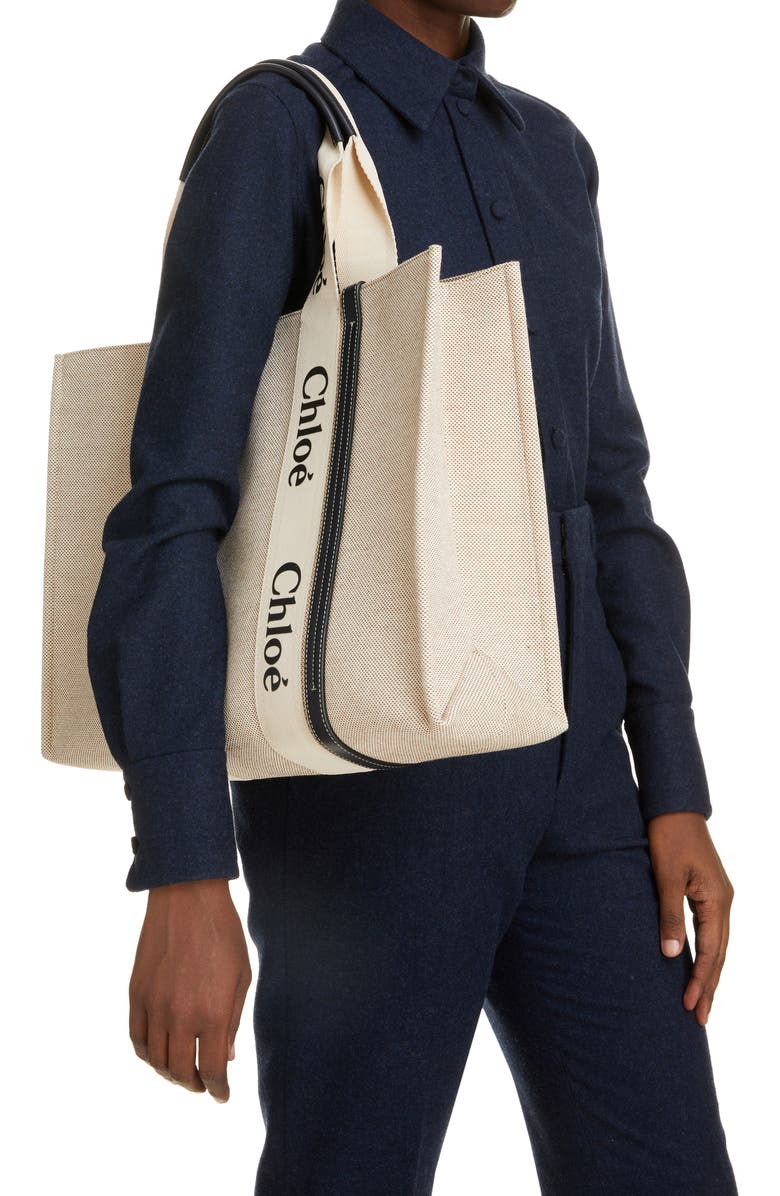 Chloé Large Woody Logo Strap Canvas Tote, Alternate, color,