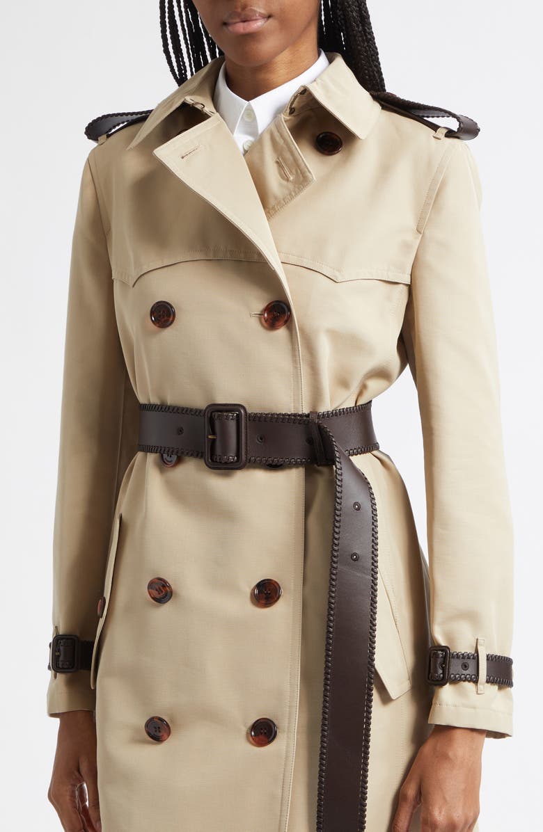 Burberry Foxfield Silk & Cotton Trench Coat, Alternate, color, Oatmeal Beige