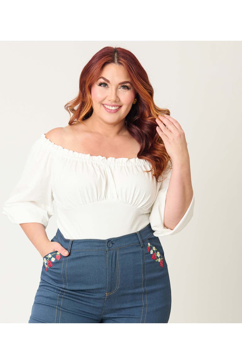 Plus Size Peasant Sleeve Blouse, Main, color, Solid Ivory