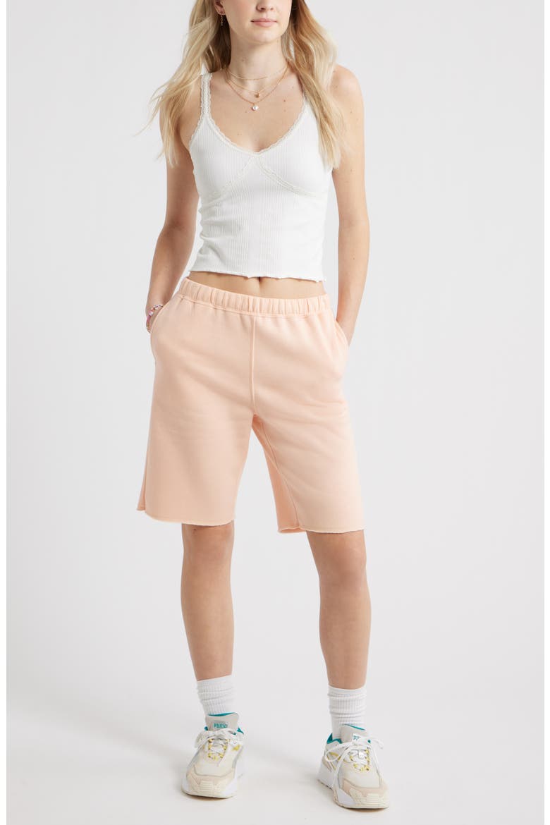 Long Fleece Sweat Shorts, Alternate, color, CORAL MORNING