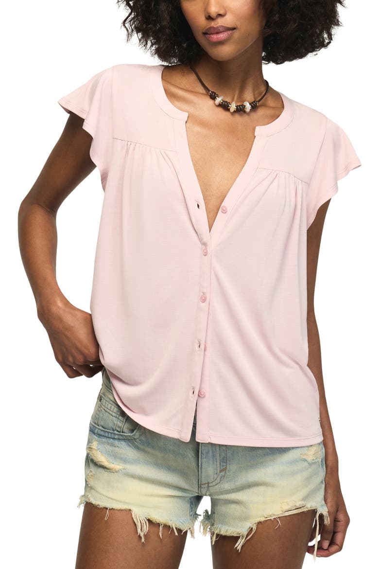 Sandwash Relaxed Fit Button-Up Top, Main, color, SHELL PINK