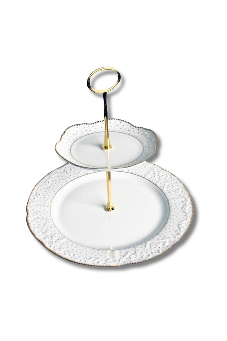 Simply Anna Polka 2 Tier Stand, Main, color, WHITE/GOLD