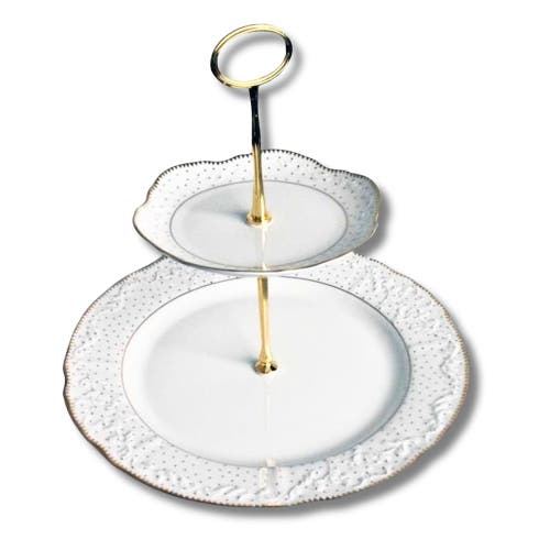 Anna Weatherley Simply Anna Polka 2 Tier Stand In White/gold