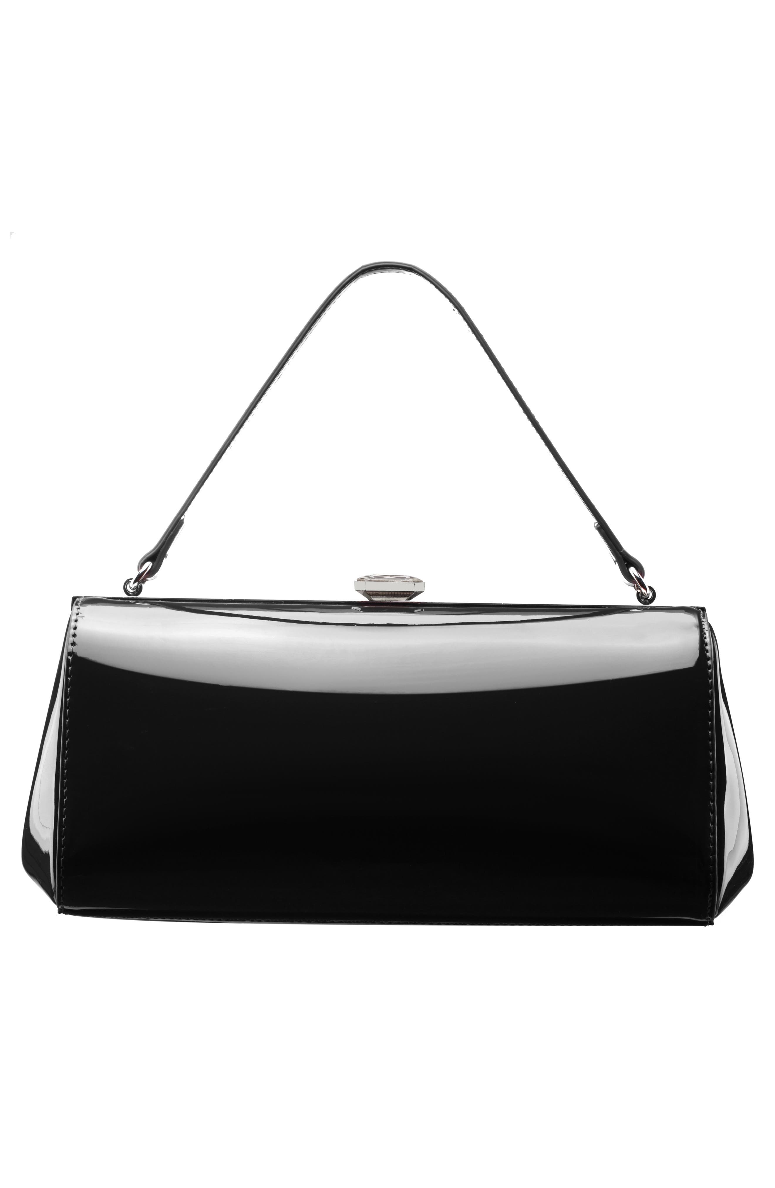 Delsie-P Faux Patent Leather Frame Clutch, Alternate, color, BLACK