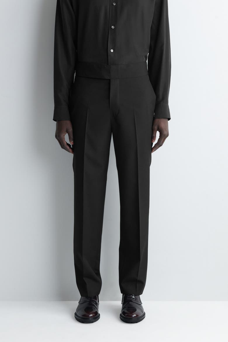 Cummerbund-Waist Wool Tapered Pants, Alternate, color, BLACK