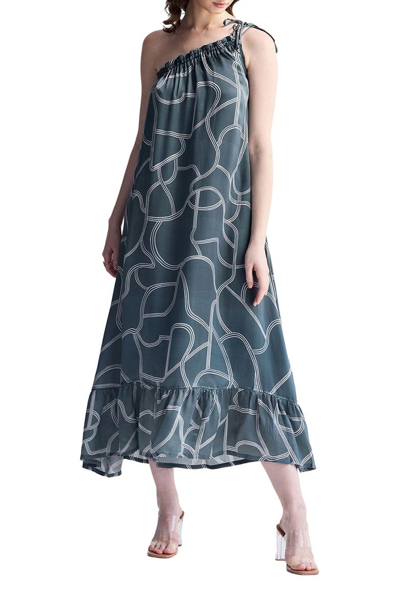 One Shoulder Midi Dress, Alternate, color, Twirls and twists