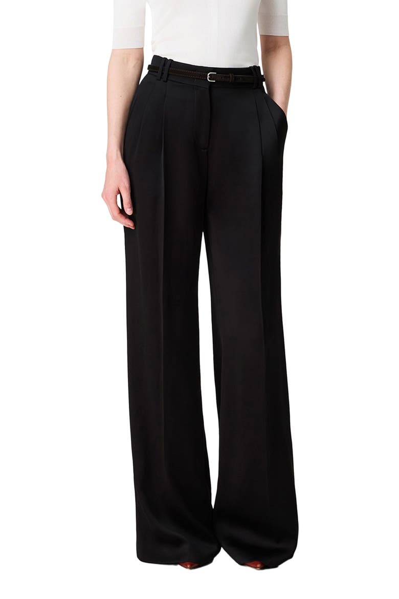 Satin Pleated Trouser, Main, color, Black
