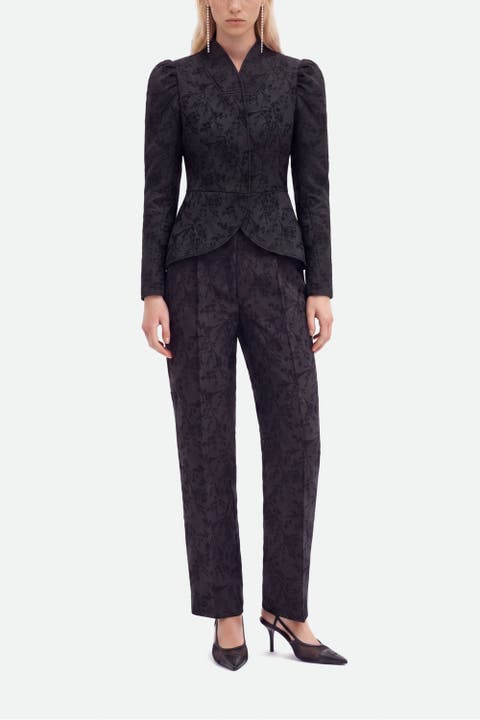 Jacquard High Waist Carrot Trousers