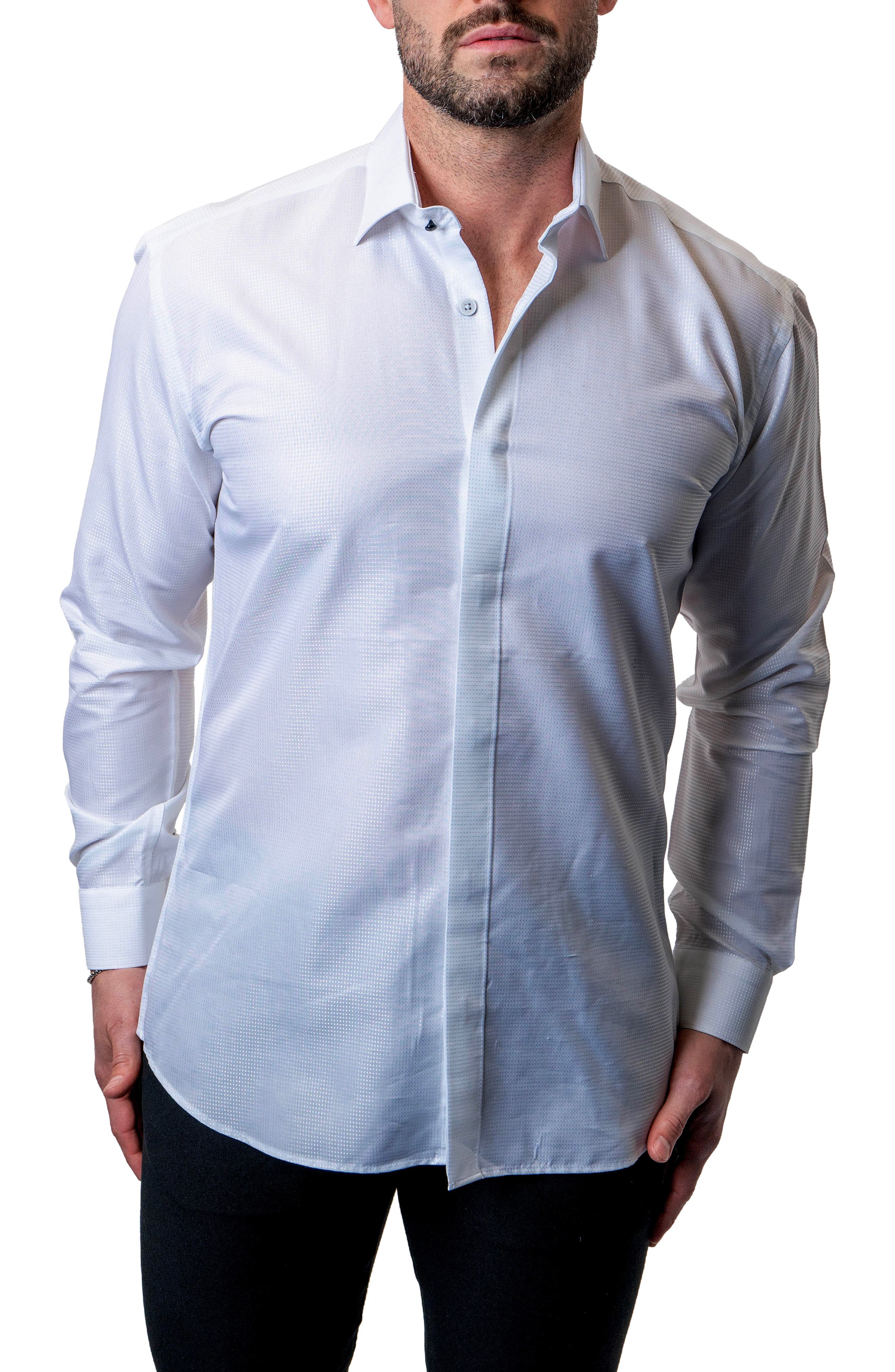 Fibonacci Shiny White Contemporary Fit Button-Up Shirt