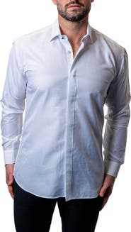 Maceoo Fibonacci Shiny White Contemporary Fit Button-Up Shirt
